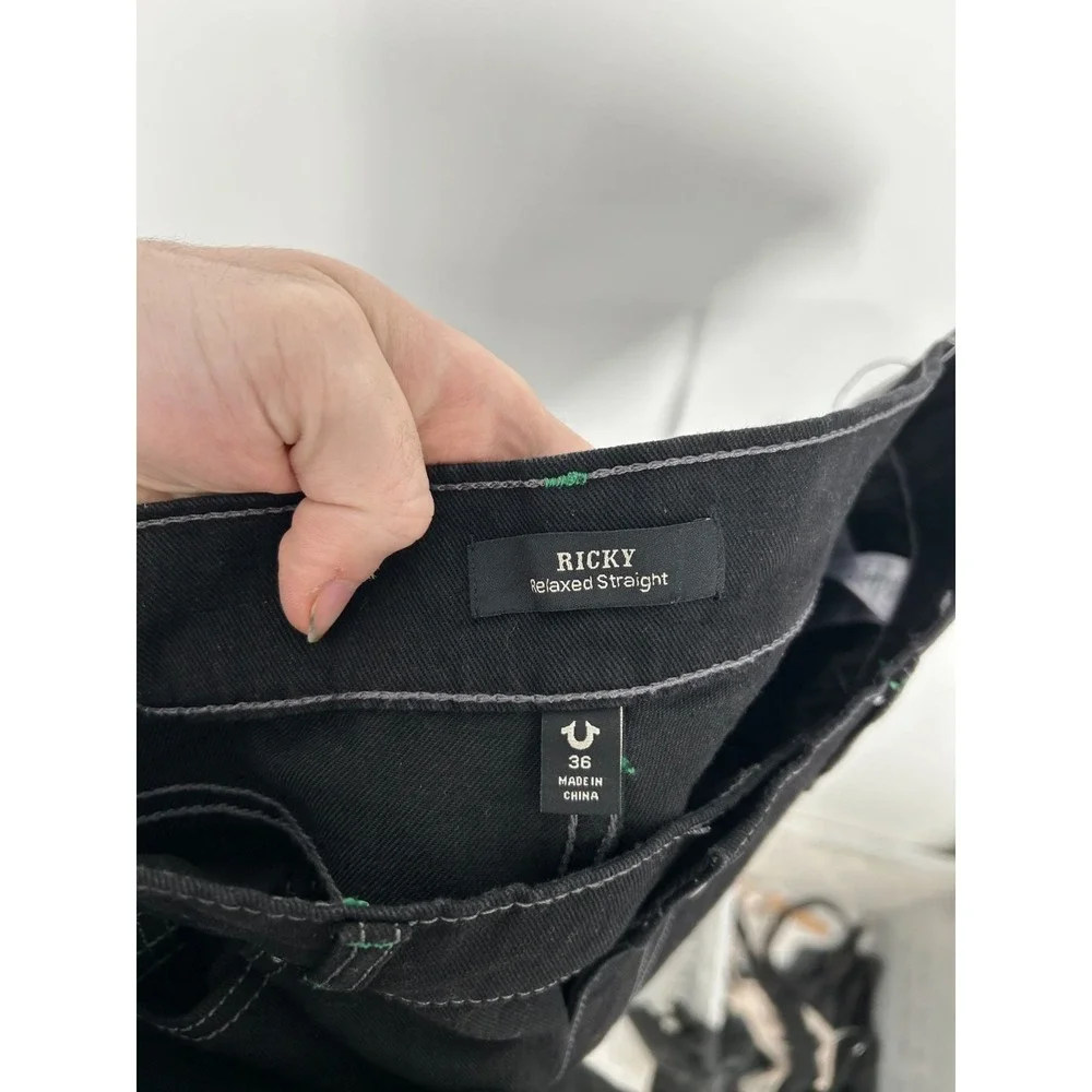 True Religion Ricky‎ Straight Jeans Men's 36x34 Black Denim Relaxed Fit Stretch